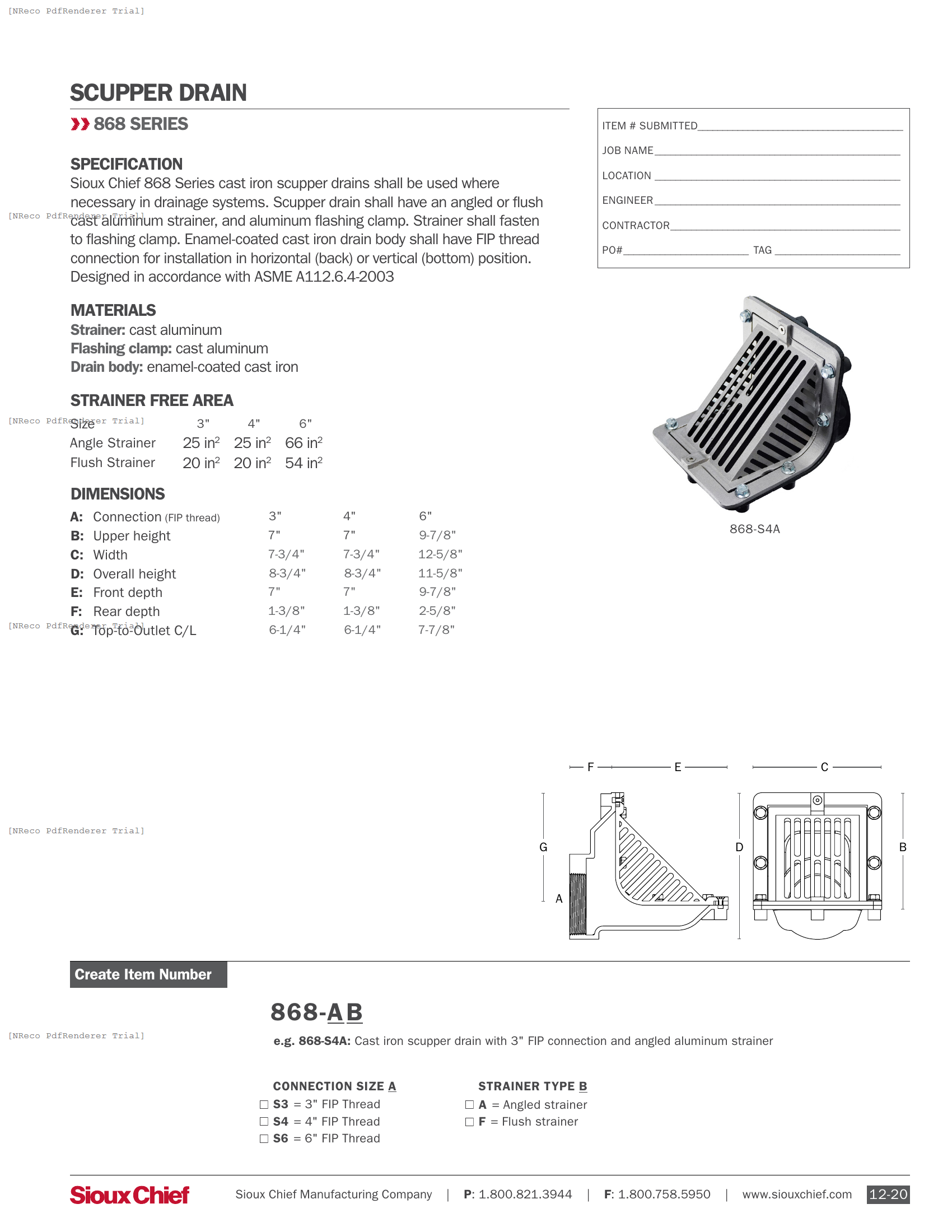 868 SERIES - SCUPPER DRAIN - SPEC SHEET.PDF Specification Document